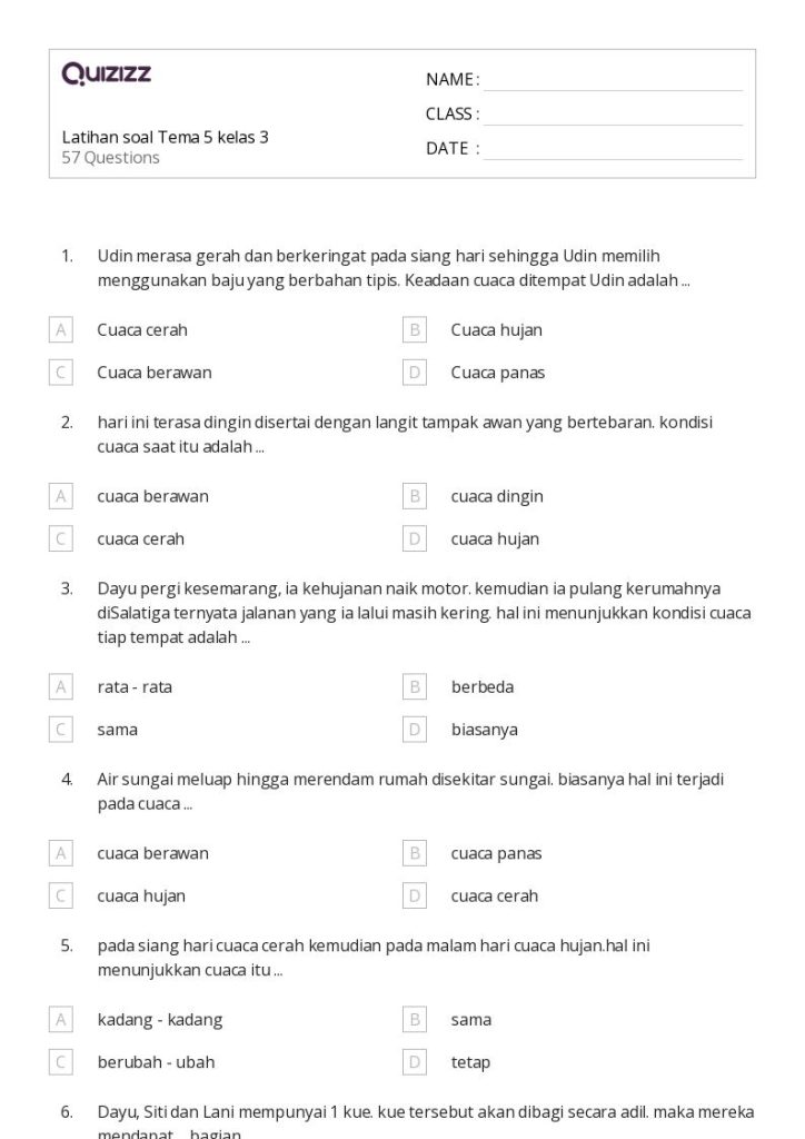 5 Lembar Soal Tema 5 Kelas 3 dan Kunci Jawaban Siap Cetak Gratis 2026