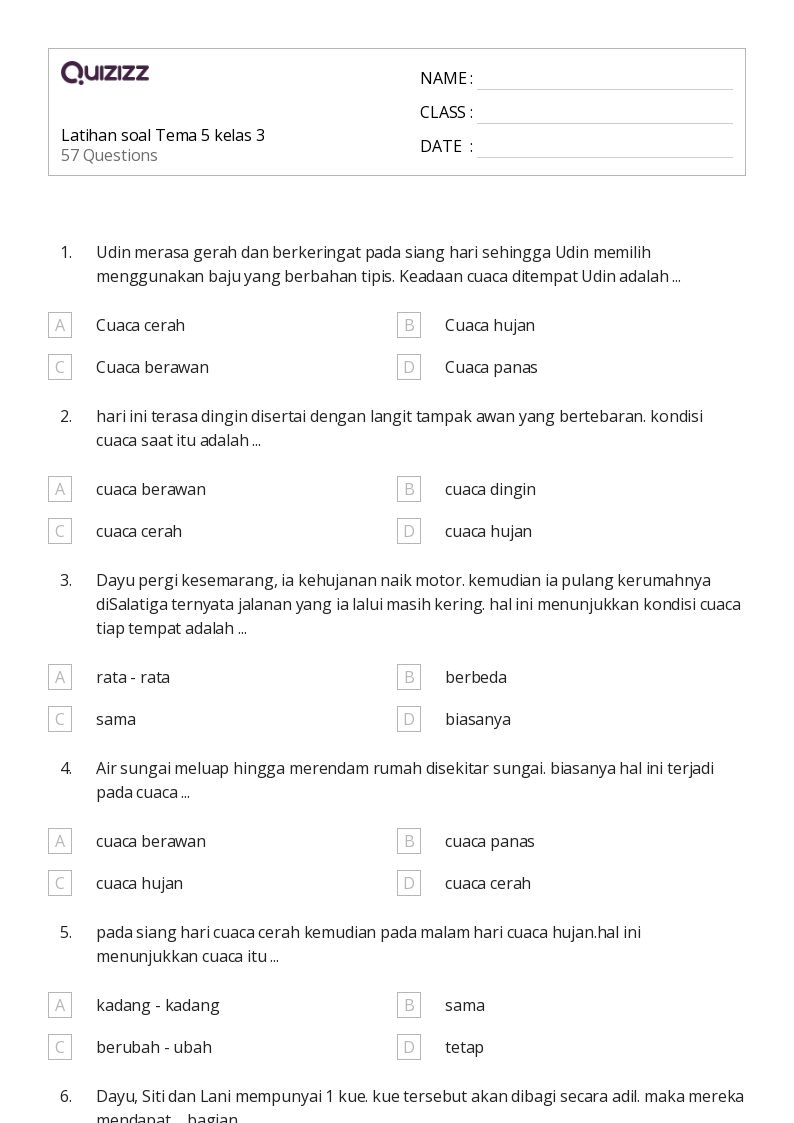 5 Lembar Soal Tema 5 Kelas 3 dan Kunci Jawaban Siap Cetak Gratis 2026