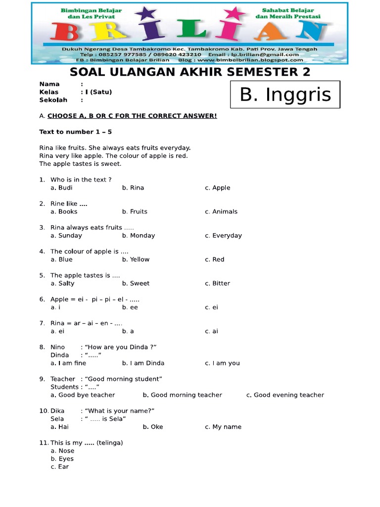 5 Rahasia Soal Ujian Bahasa Inggris Kelas 3 SD Semester 1 yang Wajib Diketahui Orang Tua