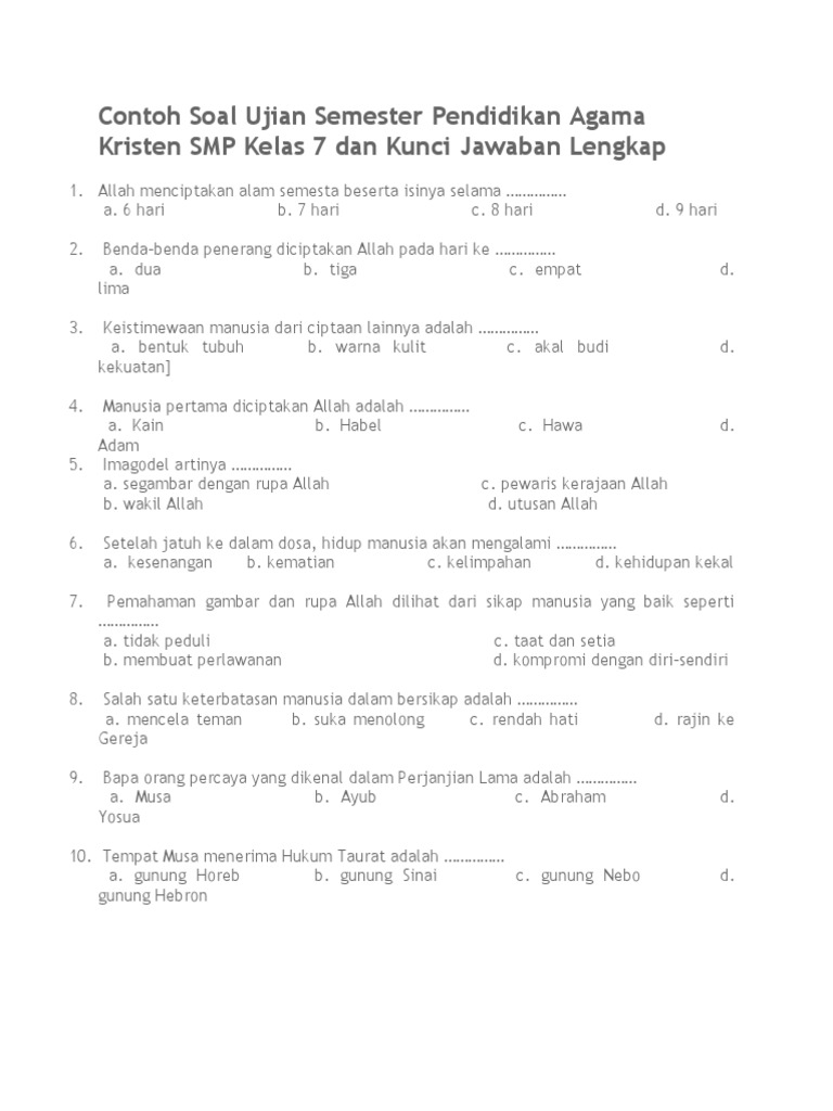 UJIAN SEMESTER GANJIL AGAMA KRISTEN KELAS 6 SD UJIAN SEMESTER GANJIL AGAMA KRISTEN KELAS 6 SD