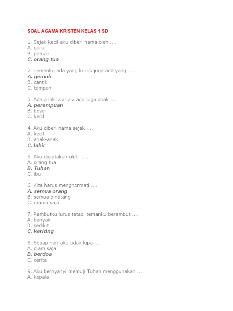 5 Contoh Soal Agama Kristen Kelas 1 Semester 2 Ternyata Bikin Anak Lulus Ujian dengan Mudah