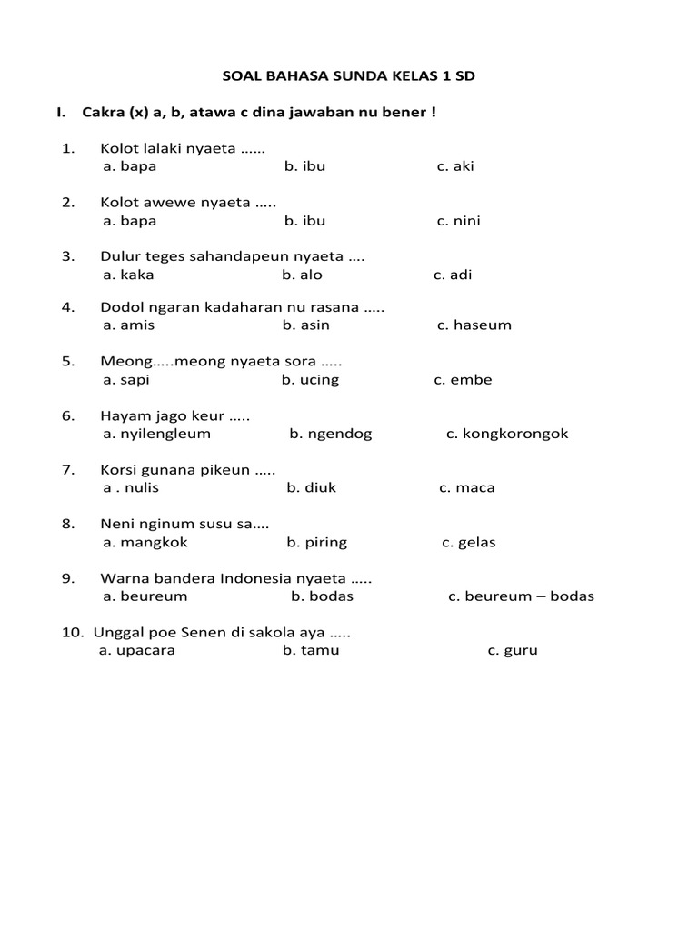 5 Contoh Soal Bahasa Sunda Kelas 5 SD Semester 1 yang Wajib Dikuasai Siswa