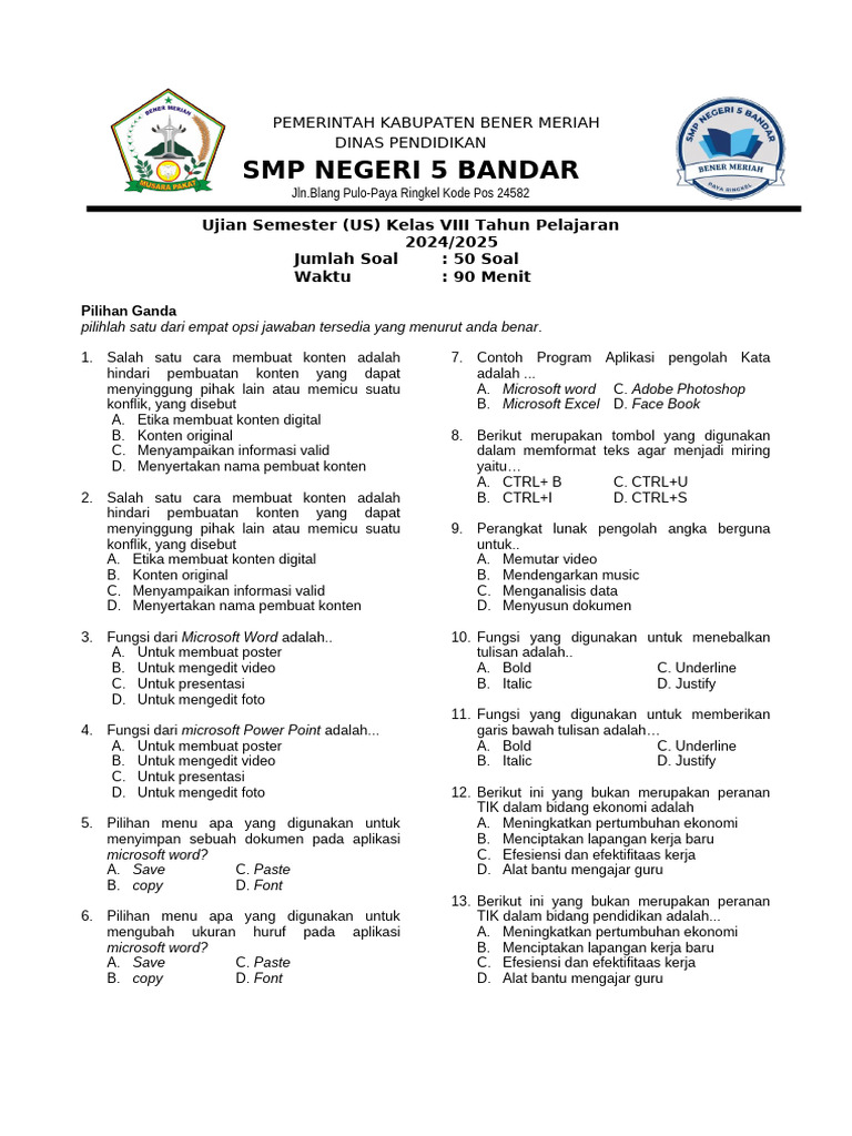 5 Fakta Mengejutkan Soal TIK Kelas 8 Semester 1 Doc yang Sering Salah Dipahami
