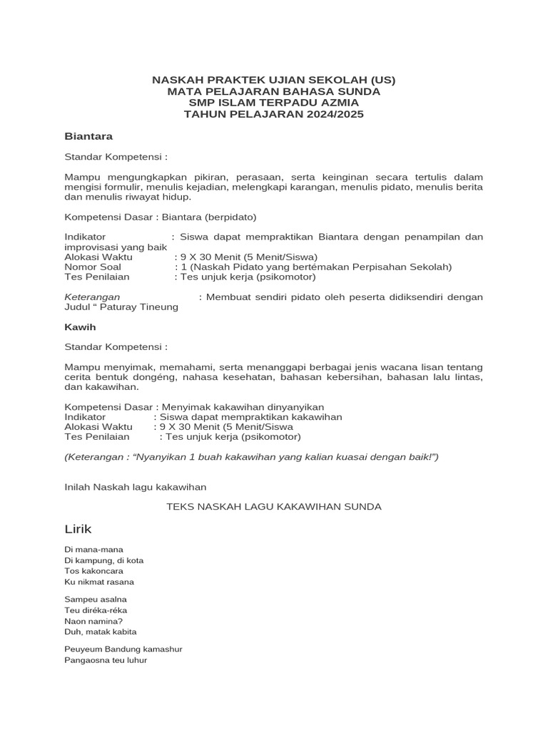 Naskah Ujian Sekolah Bahasa Sunda PDF