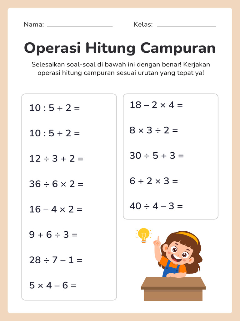 5 Rahasia Soal Cerita Matematika Operasi Hitung Campuran Kelas 3 SD dari Bimbel Brilian