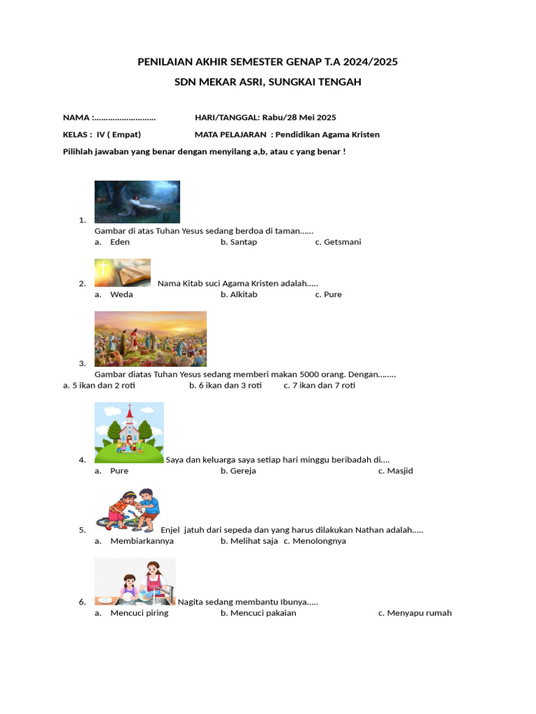 Soal Agama Kristen Kelas 1 SD PDF Soal Agama Kristen Kelas 1 SD PDF
