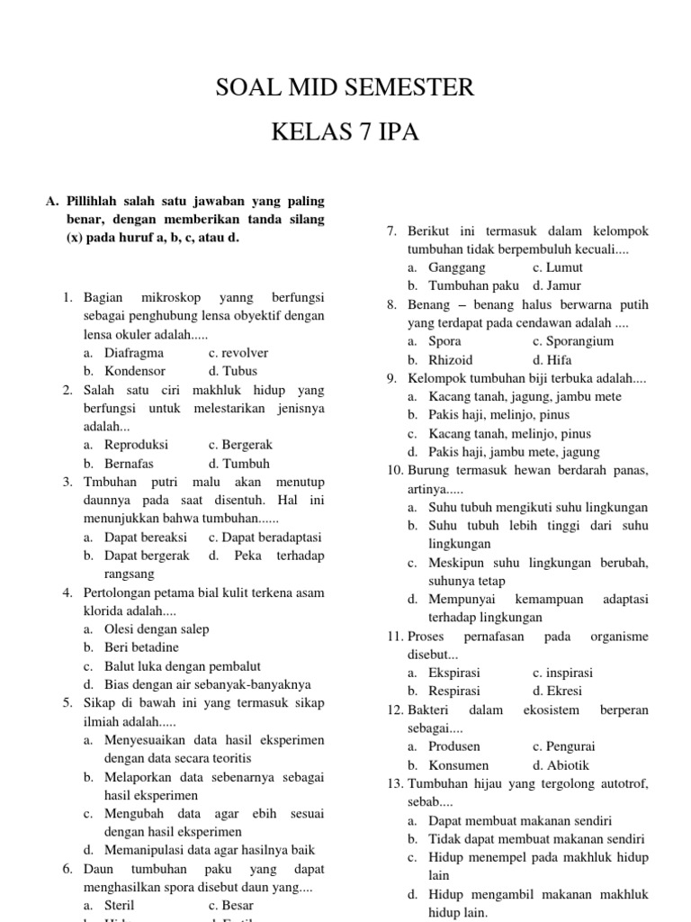 7 Fakta Mengejutkan Soal PAS IPA Kelas 7 Semester 1 Kurikulum 2013 yang Wajib Diketahui Siswa