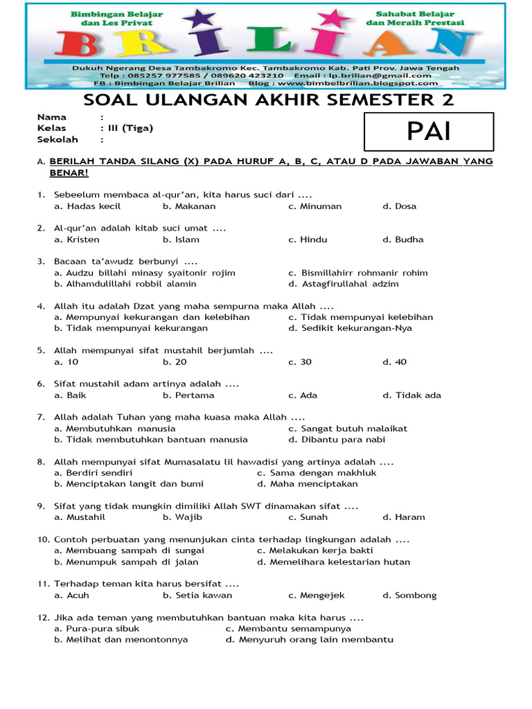7 Lembar Kerja Siap Cetak untuk Download Soal UKK UAS Kelas 3 Semester 2, Wajib Tahu