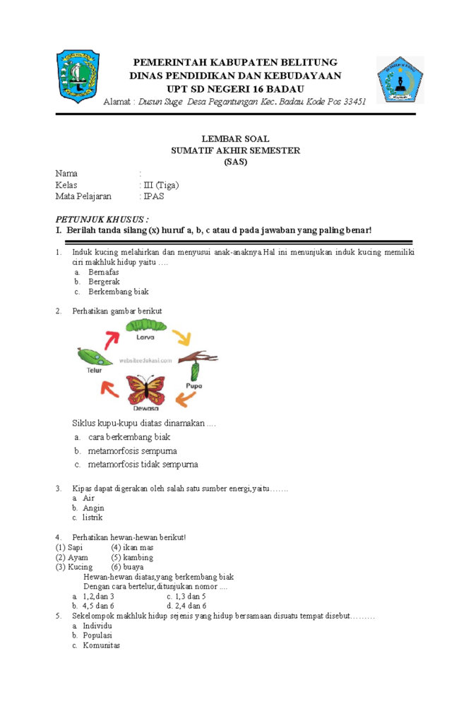 Akhirnya Tersedia! Download Soal PAS Kelas 3 K13 2019 Lengkap 7 Lembar Kerja Siap Cetak