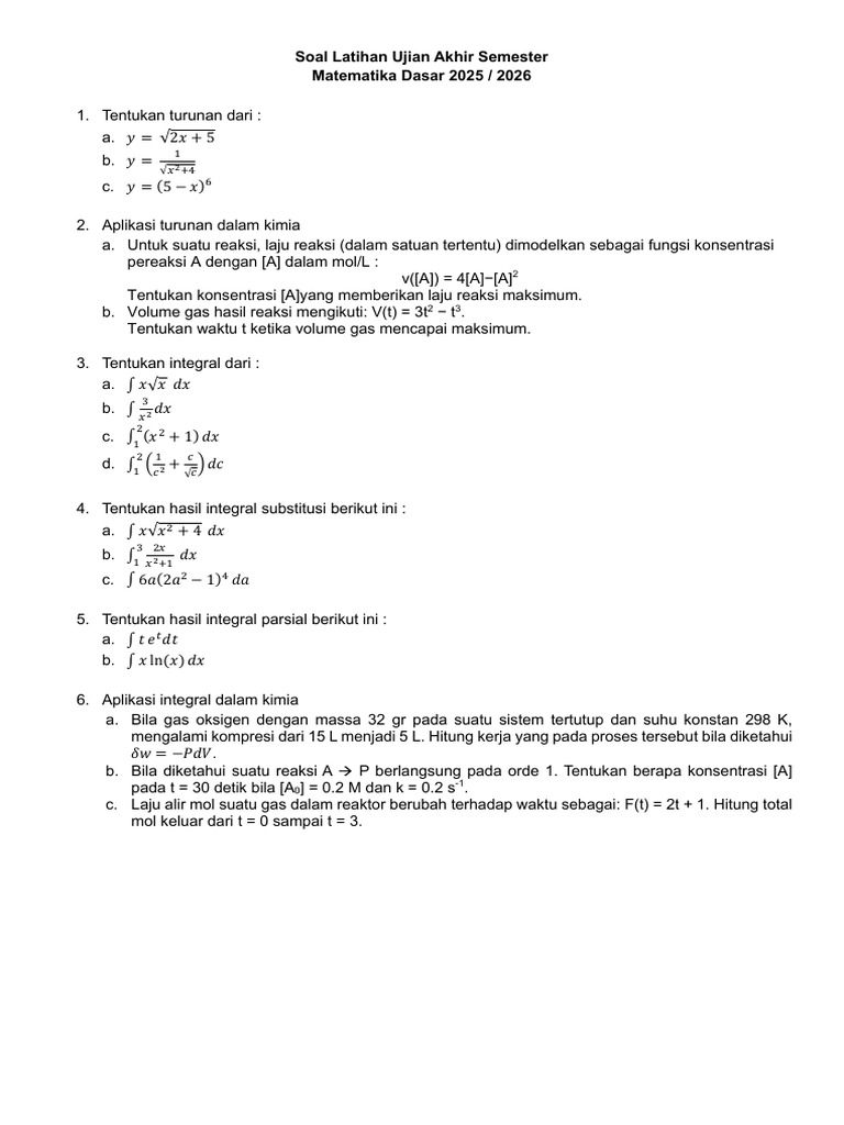 Soal Ujian Matematika Dasar 2025 2026 PDF Soal Ujian Matematika Dasar 2025 2026 PDF