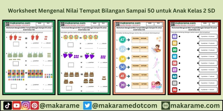 Worksheet Mengenal Nilai Tempat Bilangan Sampai 50 untuk Anak Kelas 2