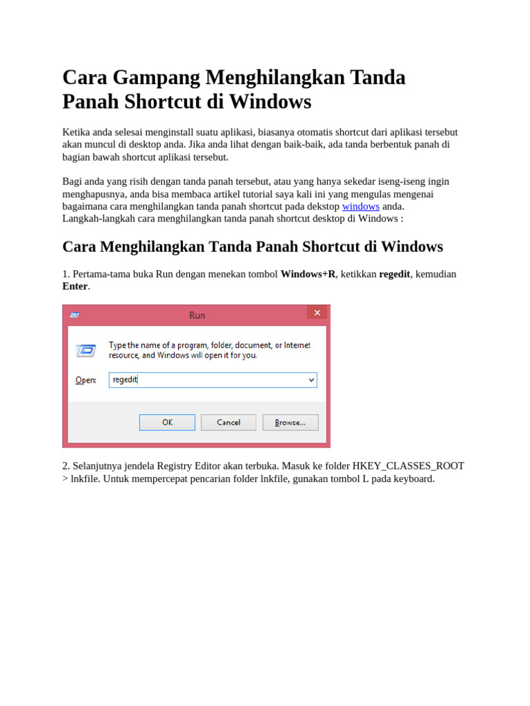 Cara Gampang Menghilangkan Tanda Panah Shortcut Di Windows PDF Cara Gampang Menghilangkan Tanda Panah Shortcut Di Windows PDF