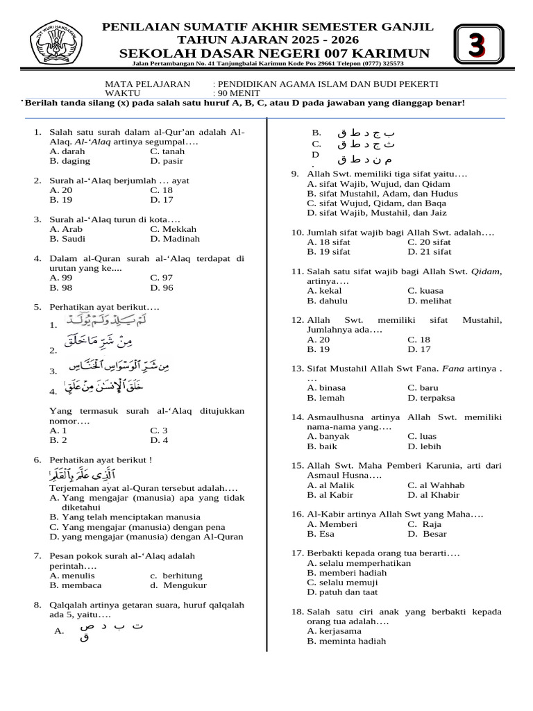 Soal Kelas 3 Kurmer Revisi PDF