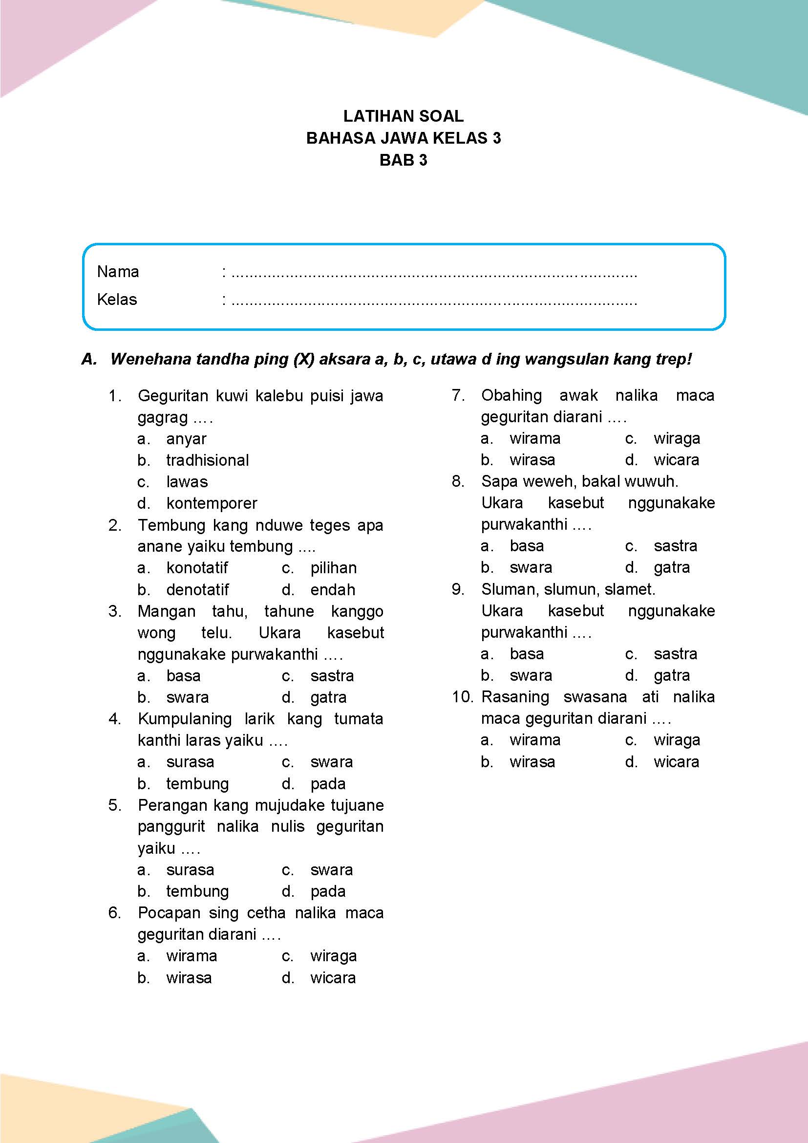 30 Soal Bahasa Jawa Kelas 3 Semester 1 dan Kunci Jawaban Ternyata Banyak yang Salah Paham