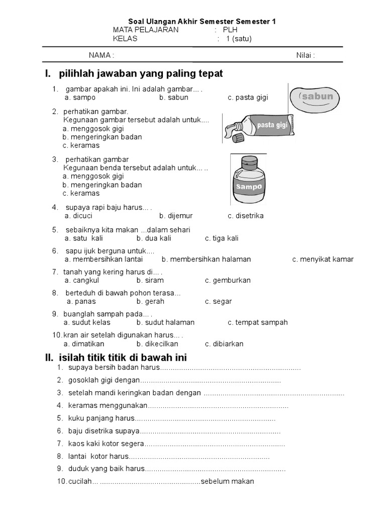 30 Soal PLH Kelas 1 SD Semester 1 dan Kunci Jawaban, Wajib Tahu Sebelum Terlambat