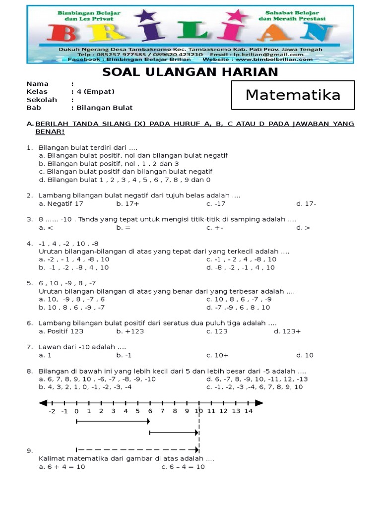40 Soal Ulangan Matematika Kelas 4 Semester 2