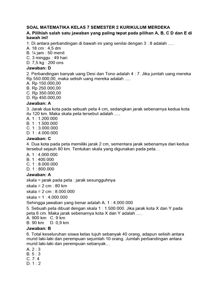 40 Soal UTS Matematika Kelas 7 Semester 2 KTSP Terbaru 2026, Lengkap dengan Kunci Jawaban!