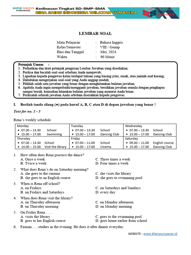 Soal B inggris Kelas 8 Sem 2 PDF Soal B inggris Kelas 8 Sem 2 PDF