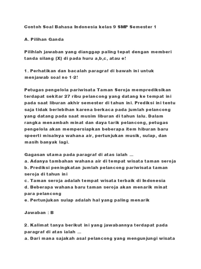 Soal Bahasa Indonesia Kelas 9 Semester 1 PDF Seni Disiplin Bahasa Soal Bahasa Indonesia Kelas 9 Semester 1 PDF Seni Disiplin Bahasa