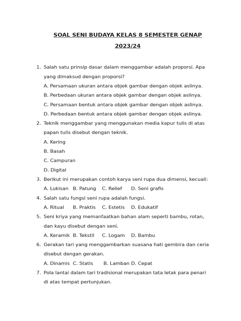 Soal Seni Budaya Kelas 8 Semester Genap PDF Ilmu Sosial Puisi