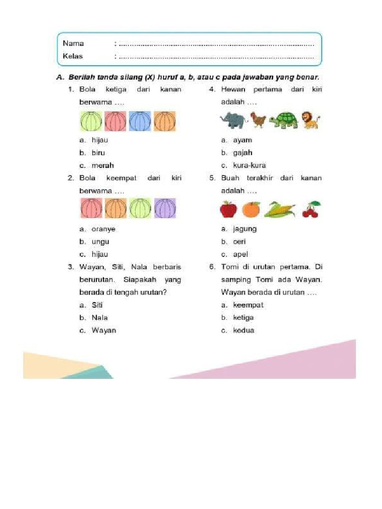 Soal Pilihan Ganda Bahasa Indonesia Kelas 1 SD PDF Soal Pilihan Ganda Bahasa Indonesia Kelas 1 SD PDF