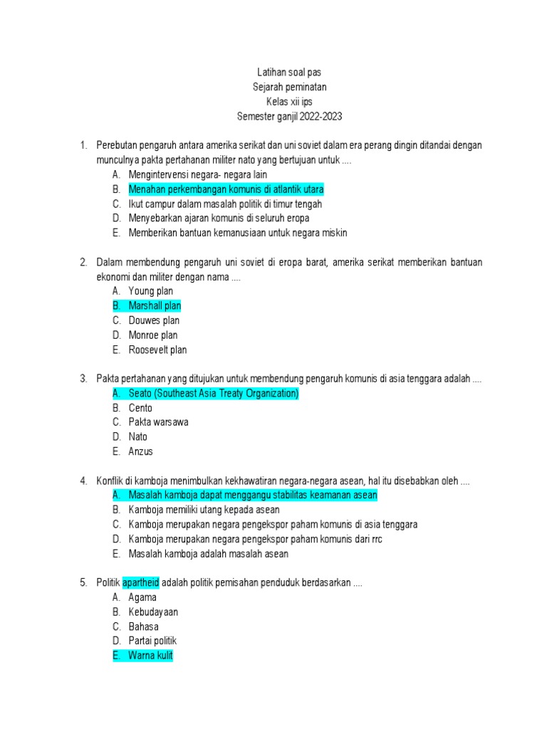 Latihan Soal Sejarah Kelas XII IPS 2022 PDF