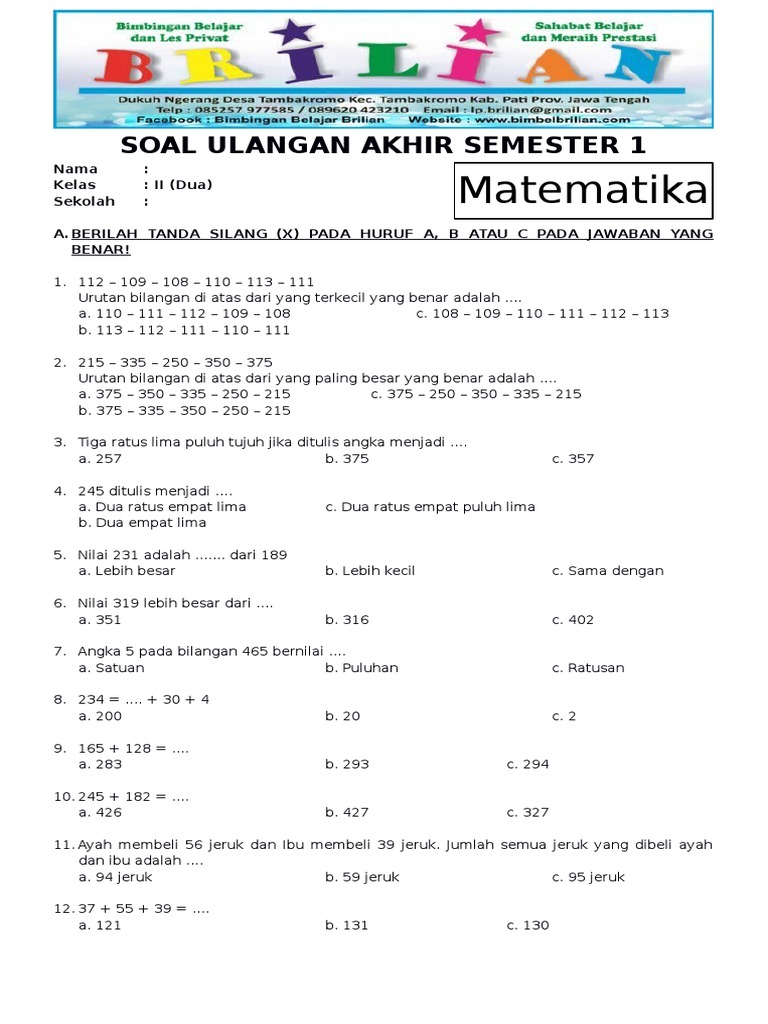 7 Rahasia Soal Matematika Kelas 2 PDF Ternyata Bisa Bikin Anak Jago Hitung Sebelum Terlambat