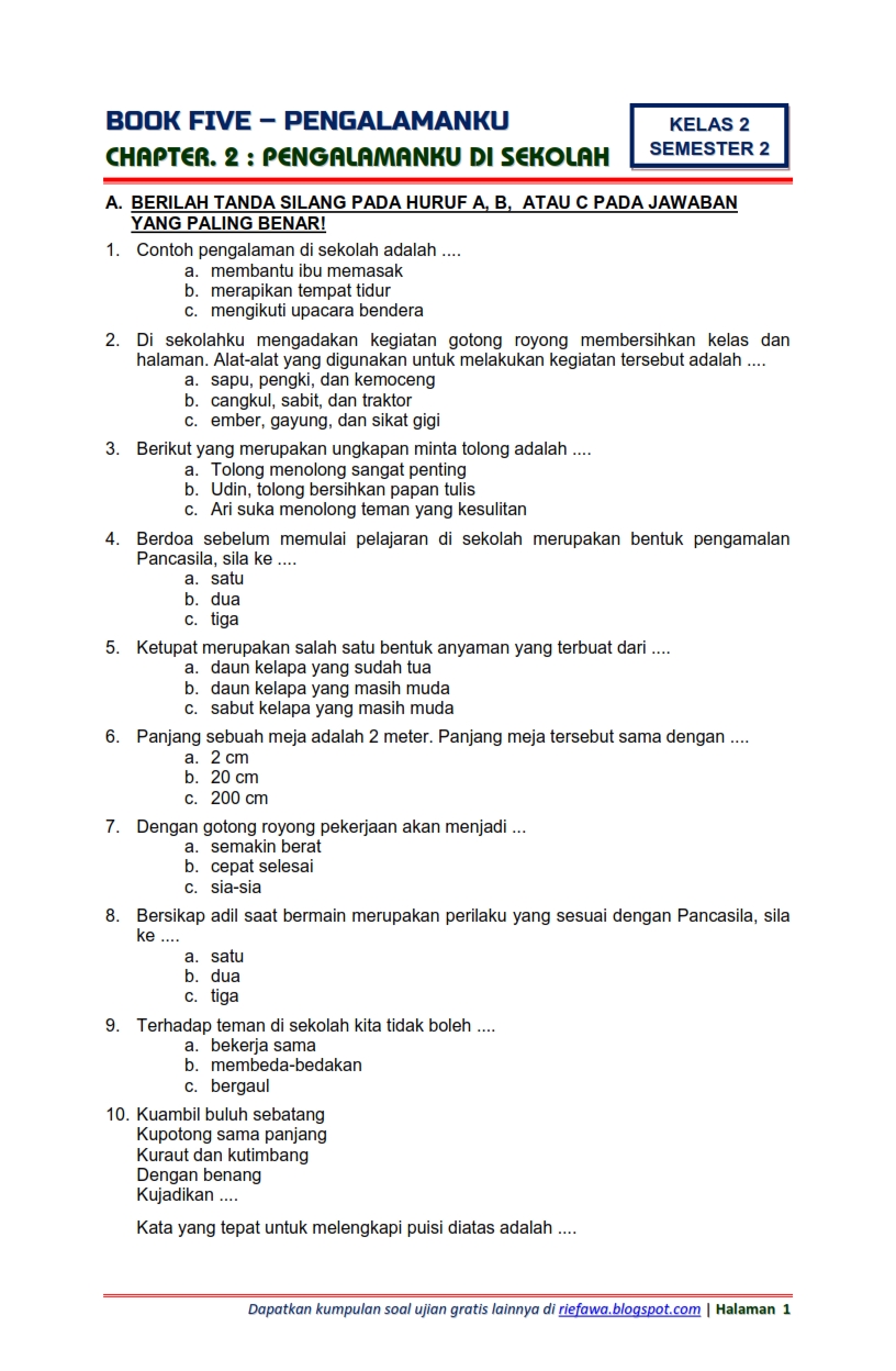 Akhirnya Ada Kunci Jawaban 50 Soal PAS Kelas 2 Semester 2 Tema 5 Pengalamanku yang Jarang Diketahui