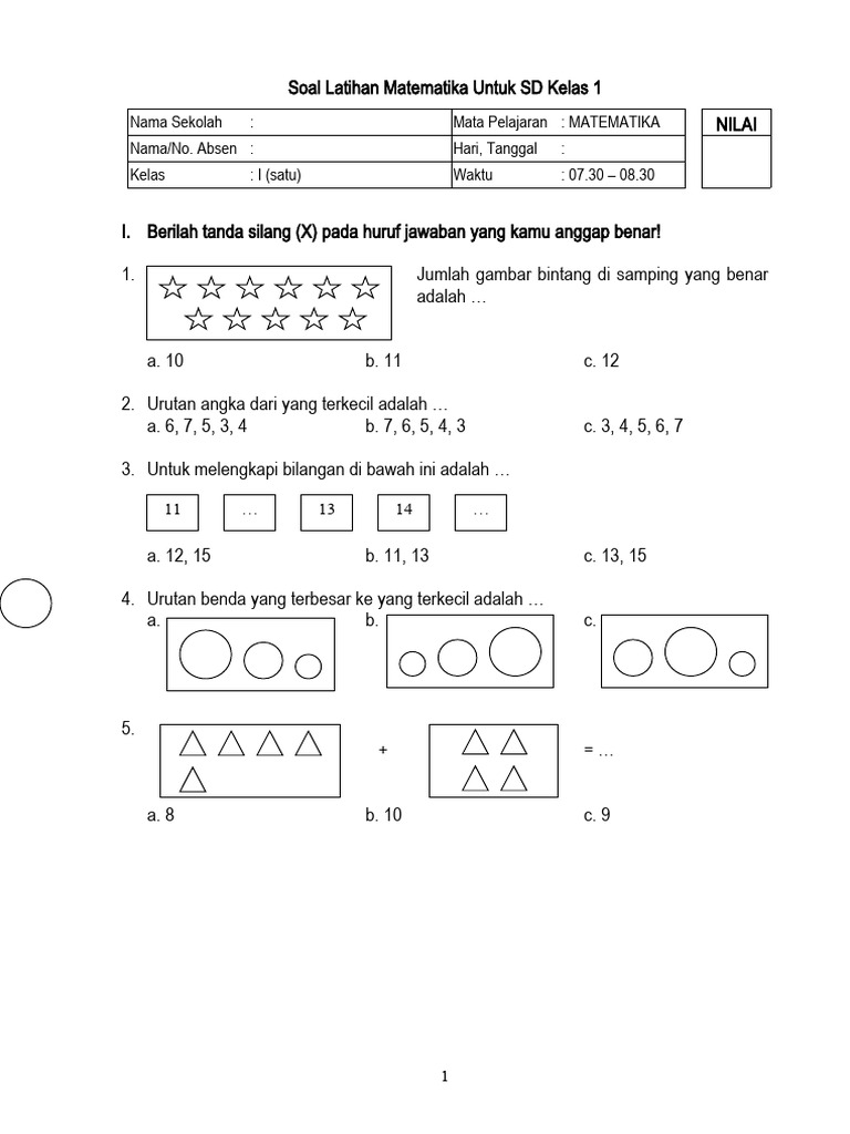 Akhirnya Ketemu Kumpulan Soal Matematika Kelas 1 PDF Terlengkap untuk Latihan Si Kecil di Rumah