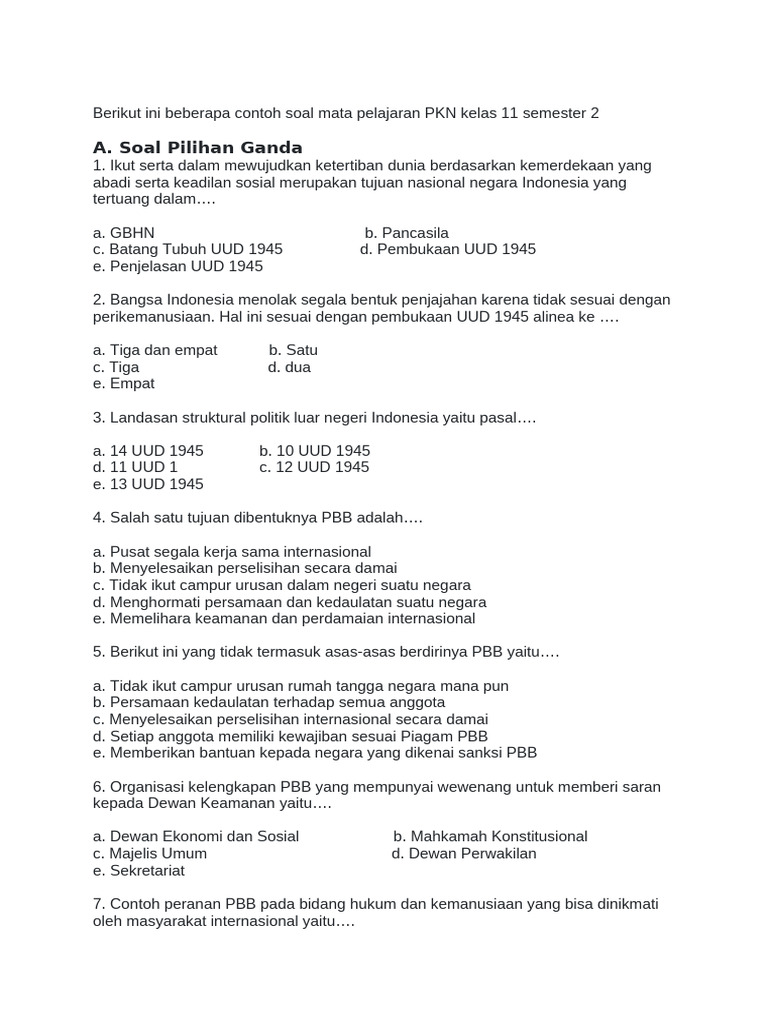Soal PKN Kelas 11 Ujian Semester 2 PDF Soal PKN Kelas 11 Ujian Semester 2 PDF