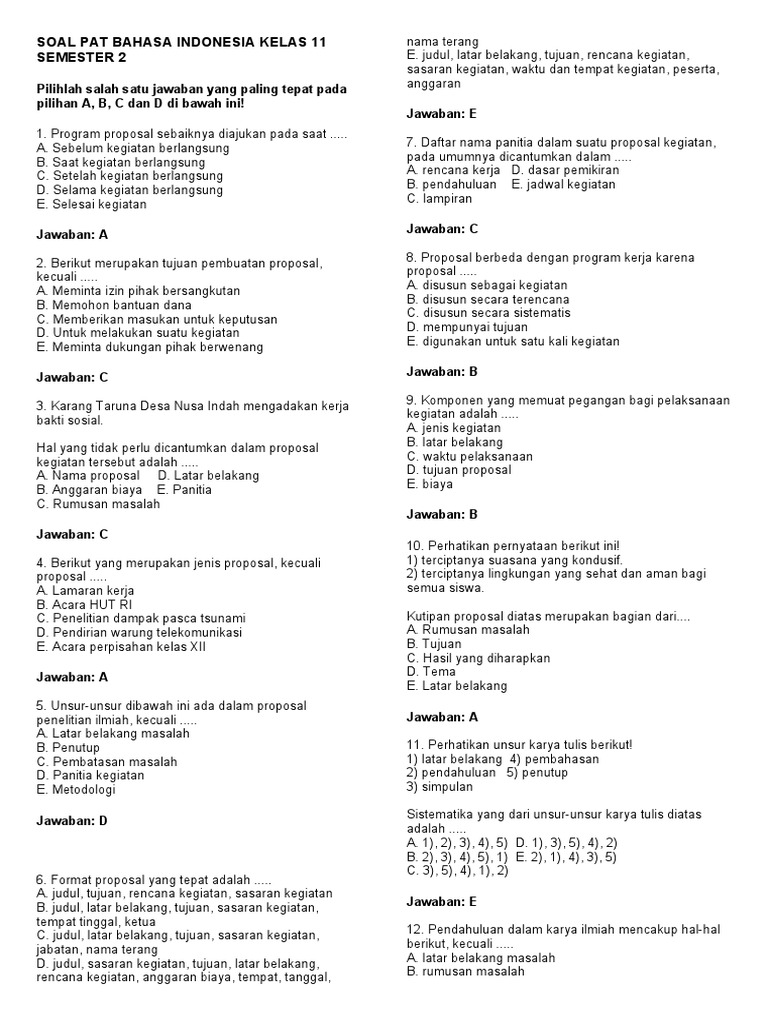 Akhirnya Tersedia 15 Soal Bahasa Indonesia Kelas 11 Semester 2 PDF dengan Kunci Jawaban untuk Latihan Ujian