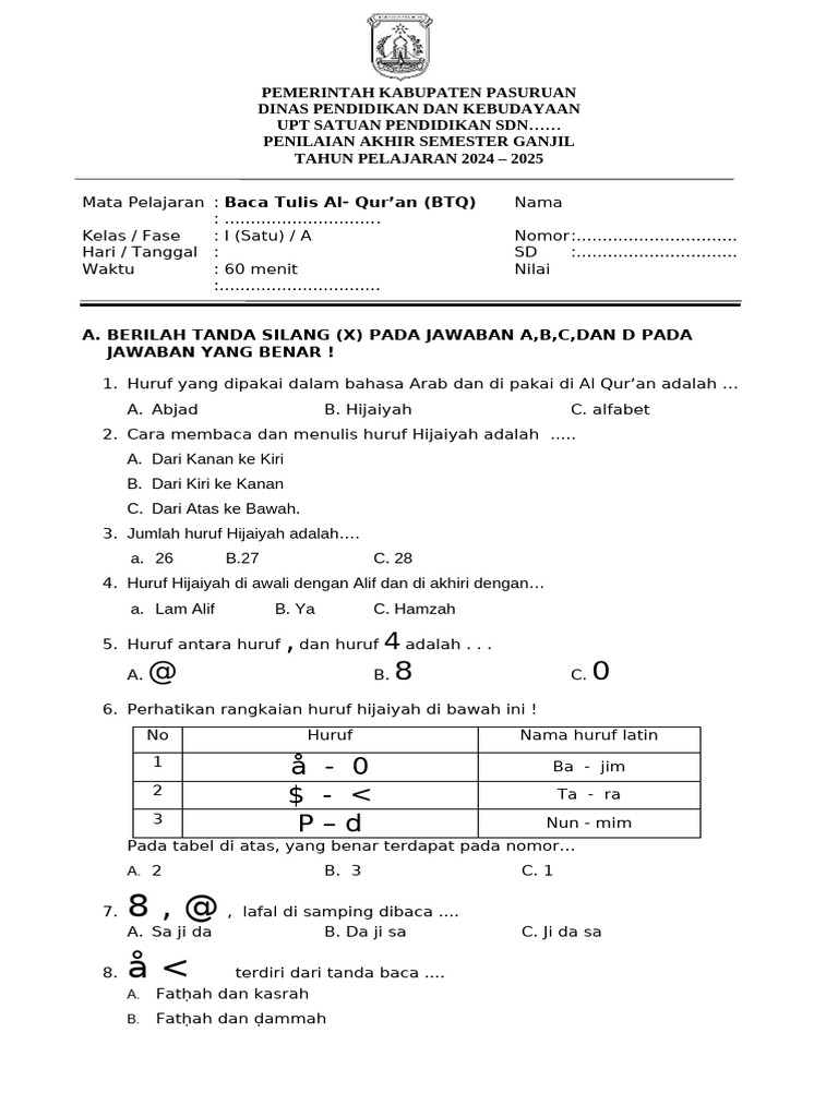 Akhirnya Tersedia 7 Contoh Soal BTQ Kelas 1 Semester 1 yang Wajib Dikuasai Siswa Sebelum Ujian