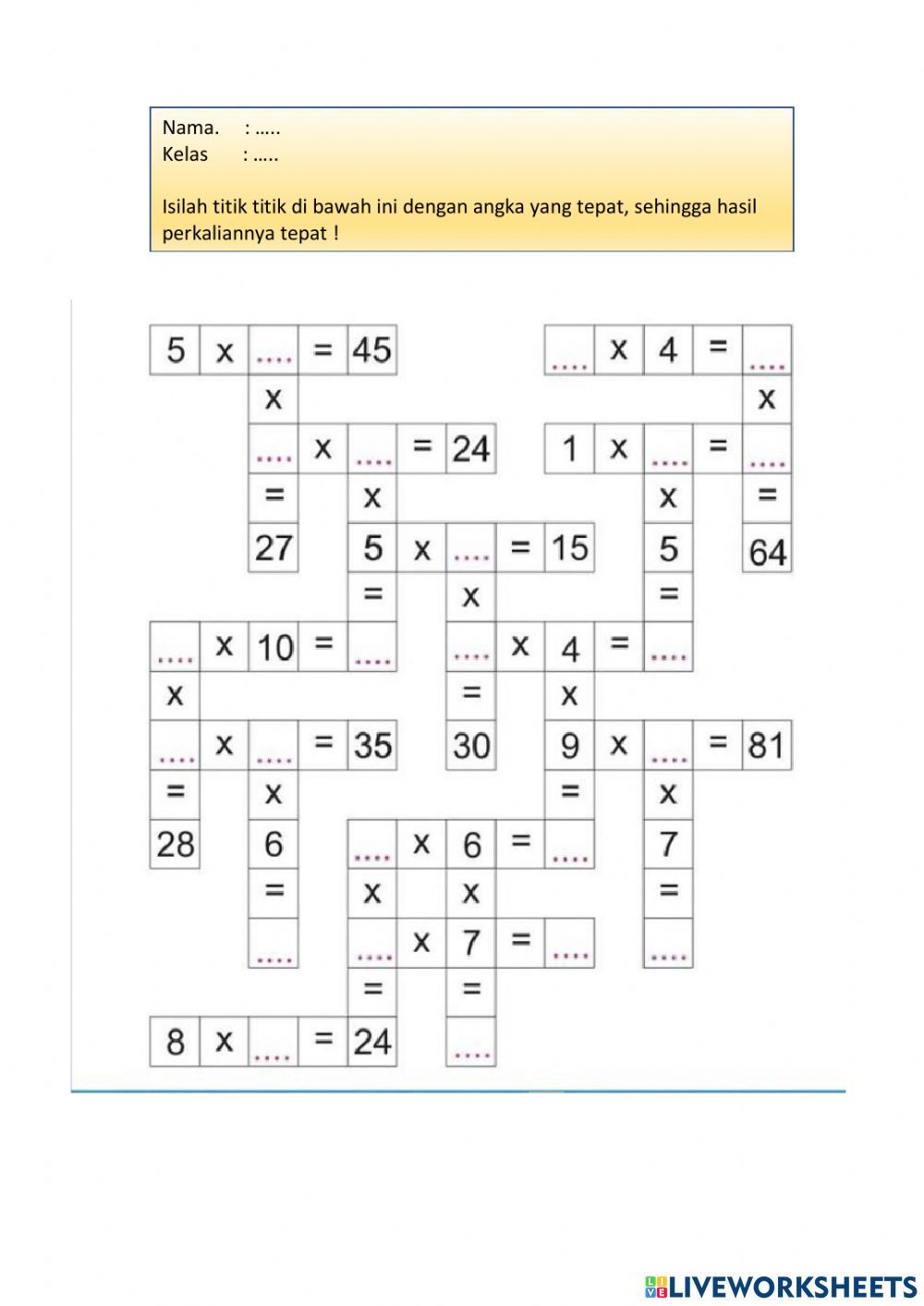 Latihan Perkalian Online untuk Angka 3 Multiplication puzzle