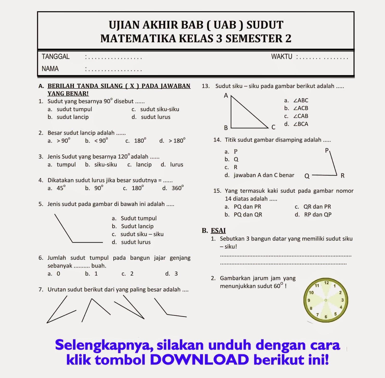 Akhirnya Tersedia Soal UAS Kelas 3 SD Semester 2 Kurikulum 2013 Siap Cetak Lengkap dengan Kunci Jawaban