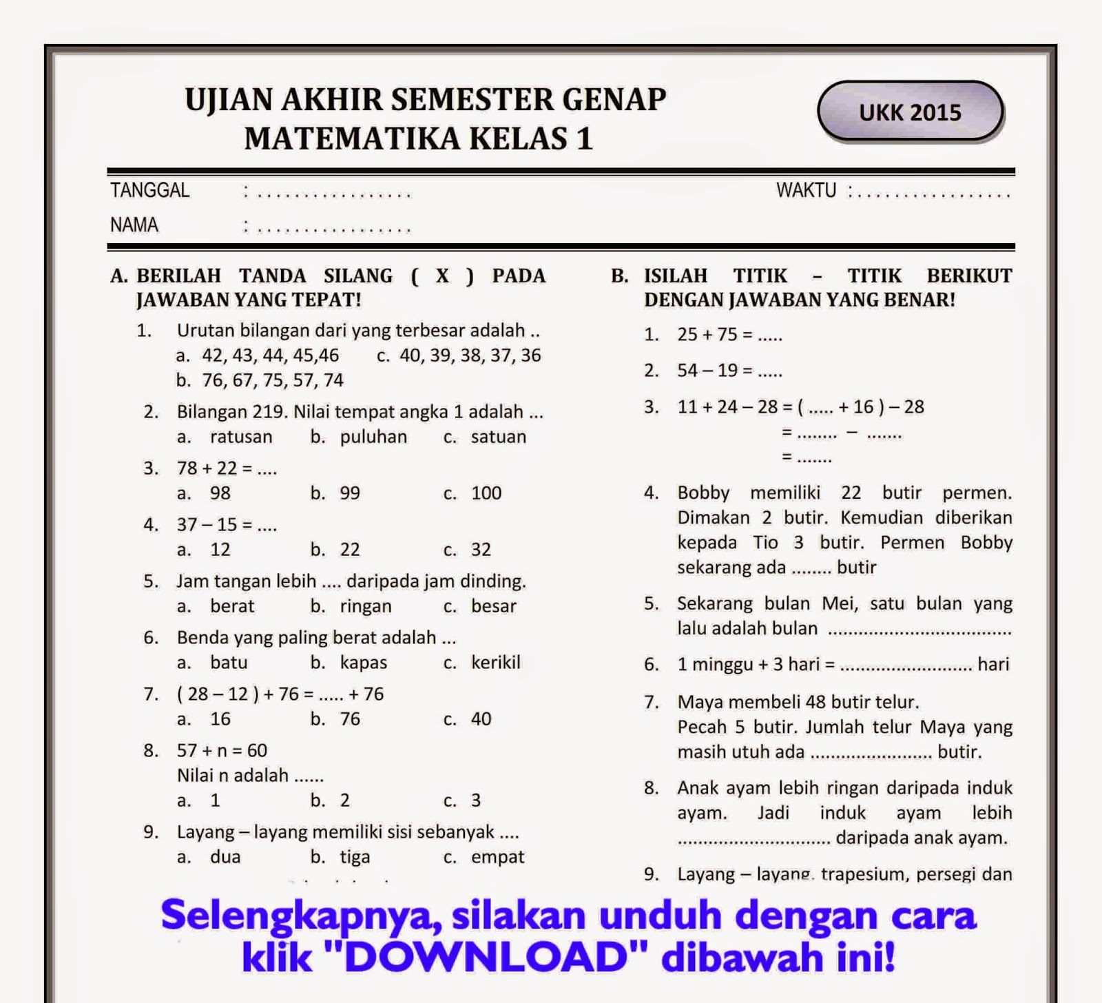 Menguasai Angka dan Bentuk Panduan Lengkap Contoh Soal UAS Matematika Menguasai Angka dan Bentuk Panduan Lengkap Contoh Soal UAS Matematika