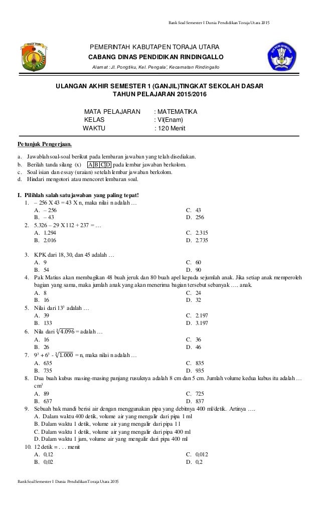 Akhirnya Tersedia Soal UAS Matematika Kelas 6 Semester 2 PDF dengan 30 Soal Latihan Terbaru yang Wajib Dicoba