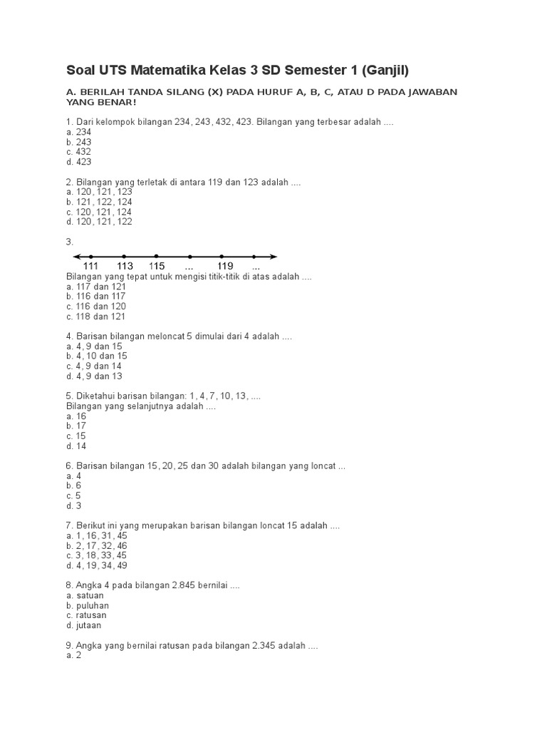 Akhirnya Tersedia soal uts matematika kelas 3 sd semester 1 pdf Lengkap 30 Soal dan Kunci Jawaban untuk Latihan Ujian