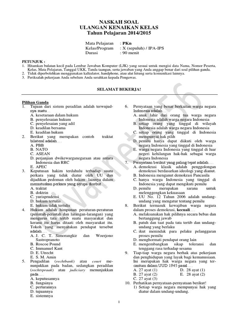 Soal Ujian PKn Kelas 10 Semester 2 PDF Politik Ilmu Sosial Soal Ujian PKn Kelas 10 Semester 2 PDF Politik Ilmu Sosial
