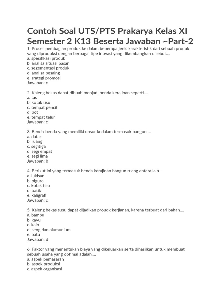 Akhirnya Terungkap 7 Contoh Soal Prakarya Kelas 11 Semester 2 yang Sering Muncul di Ujian