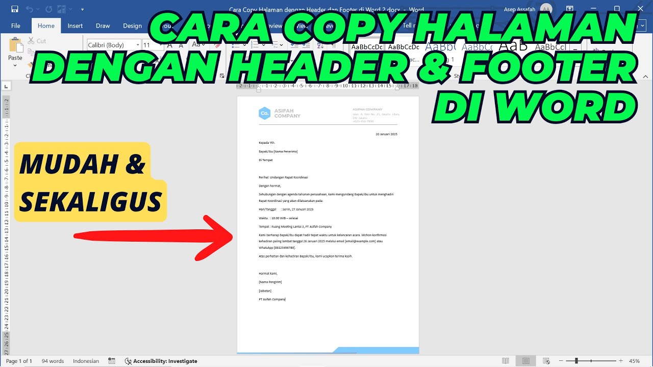 Cara Copy Halaman Dengan Header dan Footer di Word Sekaligus Tutorial Cara Copy Halaman Dengan Header dan Footer di Word Sekaligus Tutorial