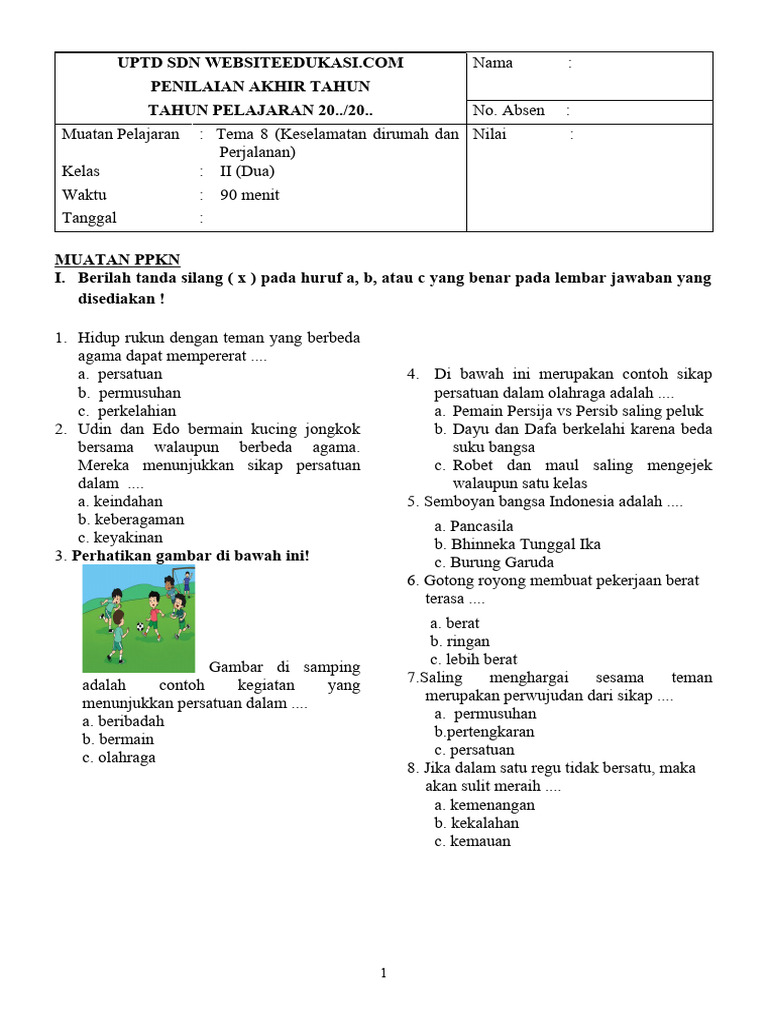 Soal PAT Kelas 2 Tema 8 K13 PDF Soal PAT Kelas 2 Tema 8 K13 PDF