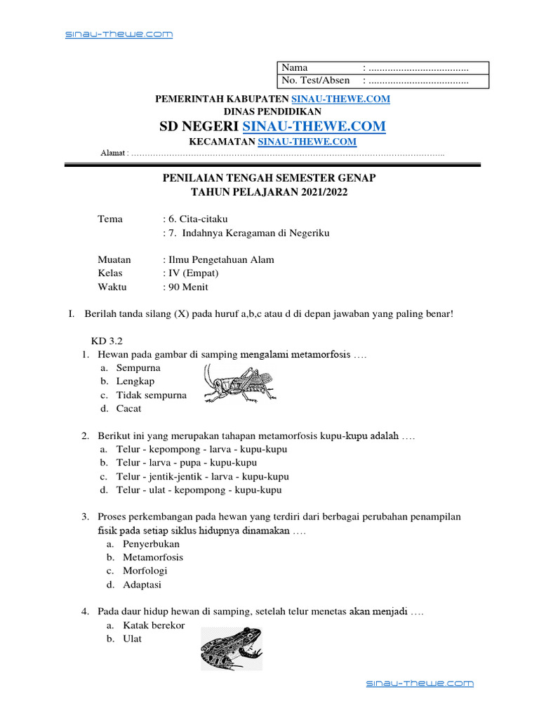 Soal PTS Kelas 4 Semester 2 IPA Tahun 2022 PDF Soal PTS Kelas 4 Semester 2 IPA Tahun 2022 PDF