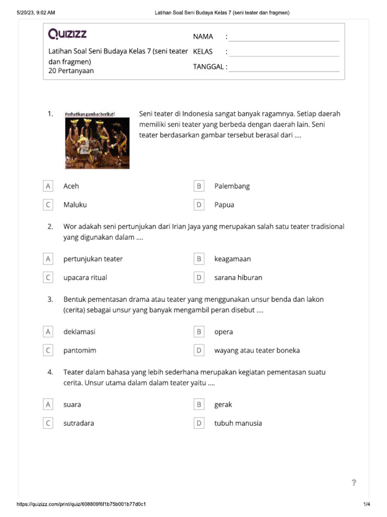 Contoh Soal Seni Budaya Kelas 7 Bab 1 Ternyata Semudah Ini, Wajib Coba Sebelum Ulangan 2026