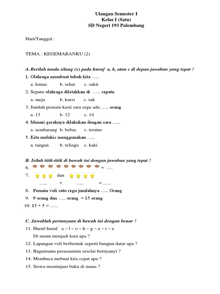 Soal SD Kelas 1 PDF Soal SD Kelas 1 PDF