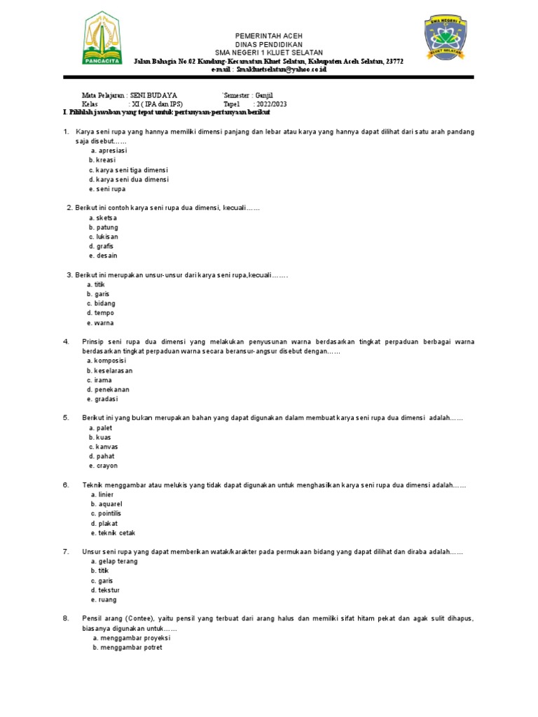 Soal Baru Seni Budaya Kelas 2 PDF Soal Baru Seni Budaya Kelas 2 PDF