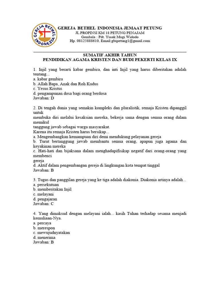 Kunci Jawaban Agama Kristen Kelas 9 PDF Kunci Jawaban Agama Kristen Kelas 9 PDF