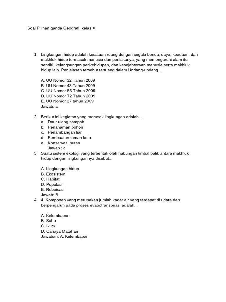 Soal Essay Geografi Kelas 11 Semester 1 PDF Soal Essay Geografi Kelas 11 Semester 1 PDF