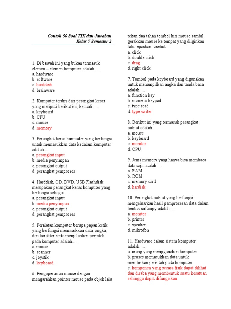 Soal TIK Kelas 7 Semester 2 PDF Soal TIK Kelas 7 Semester 2 PDF