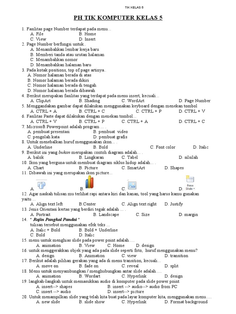Contoh Soal TIK Kelas 5 SD Semester 1 PDF Contoh Soal TIK Kelas 5 SD Semester 1 PDF