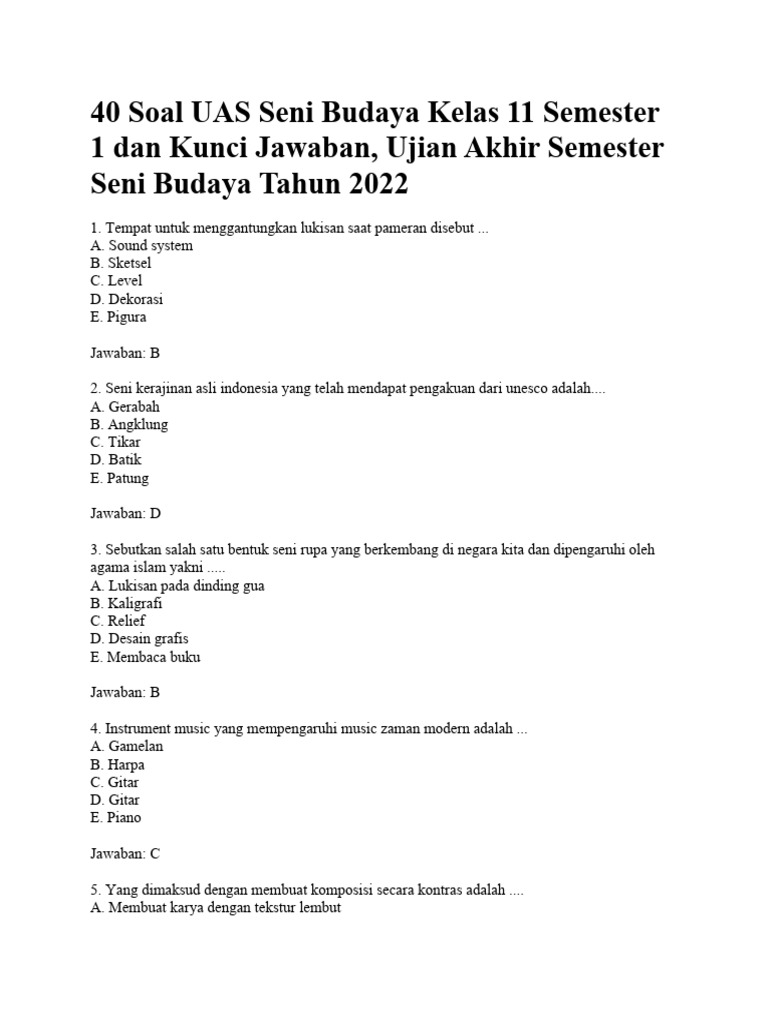 Soal UAS Seni Budaya Kelas 11 PDF Seni Disiplin Bahasa Seni Soal UAS Seni Budaya Kelas 11 PDF Seni Disiplin Bahasa Seni